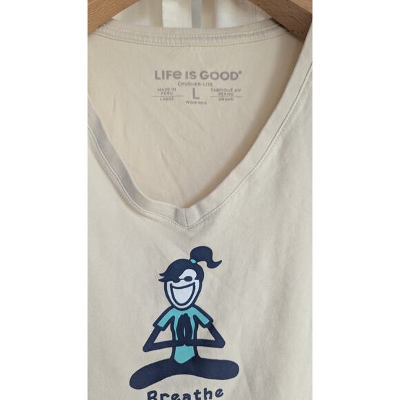 Life Is Good T Shirt Cream Yoga Breathe SZ Large Women - Picture 2 of 5